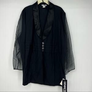 Vintage Black Blazer with Sheer Long Sleeves Women's Size 22/42